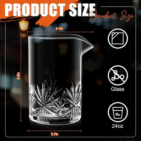 4 Pcs Cocktail Mixing Glass 24 oz Cocktail Stirring Glasses Crystal Glasses Mixing Pitcher for Bar Party Bartender Whiskey Drinking Shaker Accessory in Saudi Arabia