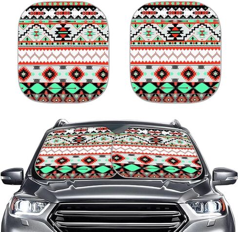 HUGS IDEA 2 Piece Car Sun Shade Winshield Sunshade Universal Fit 2 Packs, Vintage American USA Flag Block Sun Glare UV and Heat Protect Car Interior Accessories in Saudi Arabia