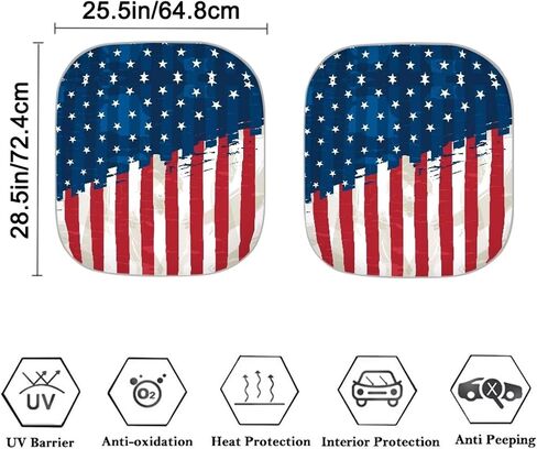 HUGS IDEA 2 Piece Car Sun Shade Winshield Sunshade Universal Fit 2 Packs, Vintage American USA Flag Block Sun Glare UV and Heat Protect Car Interior Accessories in Saudi Arabia