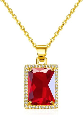 VONSSY Rectangle Gemstone Pendant Necklace | Ruby Crystal & Created-Emerald Birthstone Necklace | 18K Platinum Gold Plated Chain | Meaningful Jewelry Gift for Mother Daughter Girlfriend in Saudi Arabia