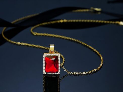 VONSSY Rectangle Gemstone Pendant Necklace | Ruby Crystal & Created-Emerald Birthstone Necklace | 18K Platinum Gold Plated Chain | Meaningful Jewelry Gift for Mother Daughter Girlfriend in Saudi Arabia