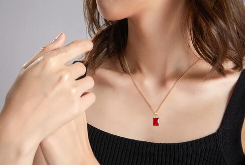 VONSSY Rectangle Gemstone Pendant Necklace | Ruby Crystal & Created-Emerald Birthstone Necklace | 18K Platinum Gold Plated Chain | Meaningful Jewelry Gift for Mother Daughter Girlfriend in Saudi Arabia