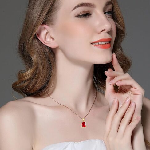 VONSSY Rectangle Gemstone Pendant Necklace | Ruby Crystal & Created-Emerald Birthstone Necklace | 18K Platinum Gold Plated Chain | Meaningful Jewelry Gift for Mother Daughter Girlfriend in Saudi Arabia