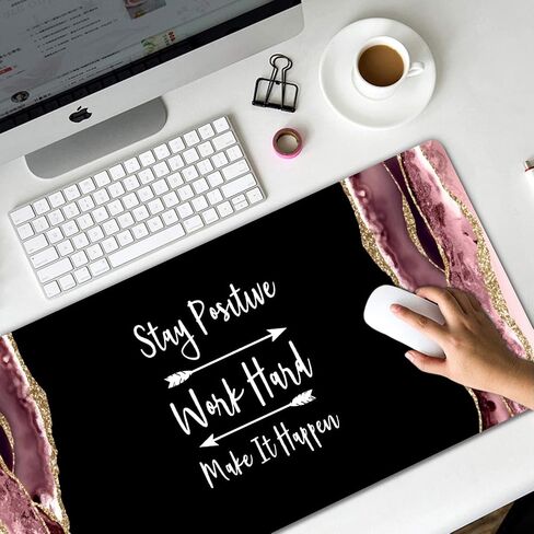 Inspirational Blush Marble Agate XXL Large Gaming Mouse Pad,Extended Mousepad with Non-Slip Rubber Base for Laptop Desktop Computer Keyboard Mat - Stay Positive Work Hard and Make It Happen in Saudi Arabia