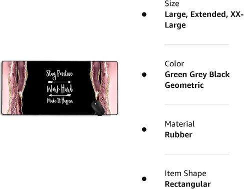 Inspirational Blush Marble Agate XXL Large Gaming Mouse Pad,Extended Mousepad with Non-Slip Rubber Base for Laptop Desktop Computer Keyboard Mat - Stay Positive Work Hard and Make It Happen in Saudi Arabia