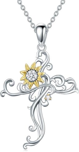 Sterling Silver Sunflower/Rose Cross/Rose/Lotus Flower/Honney Bee/Pineapple Necklace for Women Flower Pendant Necklace Gifts for Girlfriend Wife Mom Birthday Valentine's Day in Saudi Arabia