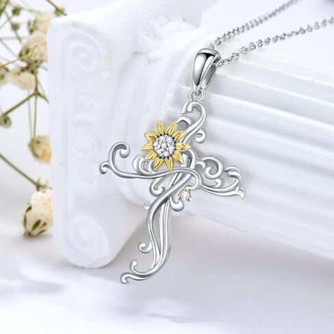 Sterling Silver Sunflower/Rose Cross/Rose/Lotus Flower/Honney Bee/Pineapple Necklace for Women Flower Pendant Necklace Gifts for Girlfriend Wife Mom Birthday Valentine's Day in Saudi Arabia
