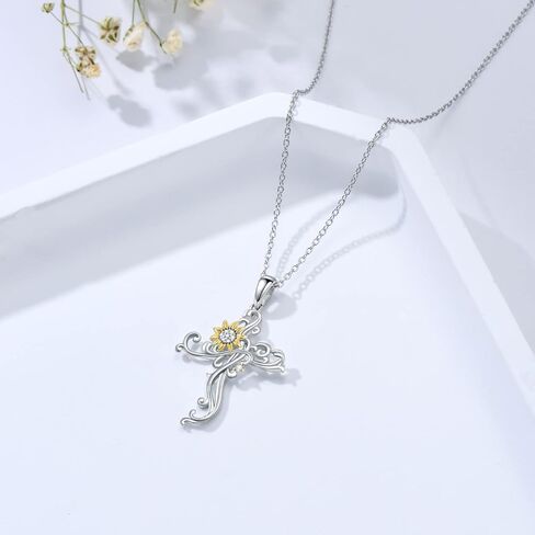 Sterling Silver Sunflower/Rose Cross/Rose/Lotus Flower/Honney Bee/Pineapple Necklace for Women Flower Pendant Necklace Gifts for Girlfriend Wife Mom Birthday Valentine's Day in Saudi Arabia
