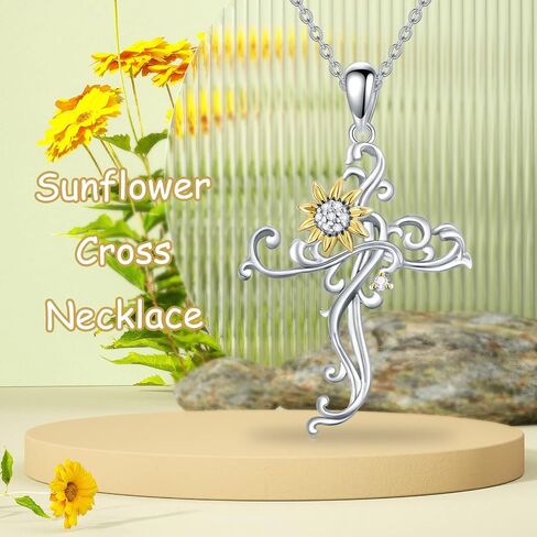 Sterling Silver Sunflower/Rose Cross/Rose/Lotus Flower/Honney Bee/Pineapple Necklace for Women Flower Pendant Necklace Gifts for Girlfriend Wife Mom Birthday Valentine's Day in Saudi Arabia