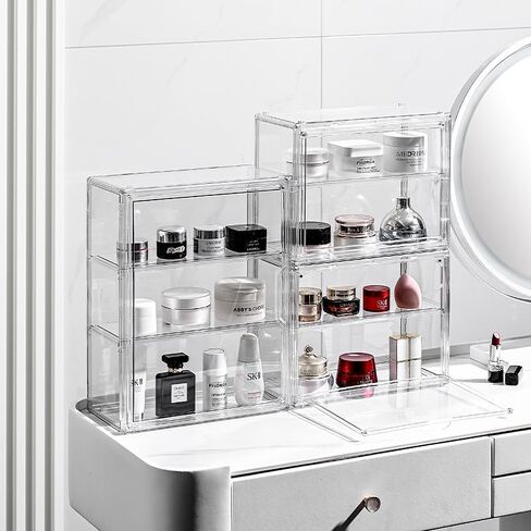 3 Tiers Clear Display Case for Figures, Acrylic Storage Organizers Box with Magnetic Door, Wall-Mounted Dustproof Showcase for Collectibles Action Figure in Saudi Arabia