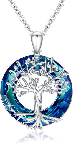 Tree of Life Necklace for Women Girls 925 Sterling Silver Tree of Life Pendant Necklace with Turquoise/Abalone/Crystal Tree of Life Jewelry Gift for Women Girls in Saudi Arabia