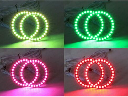 QiuKo 4pcs 60mm RGB Halo Rings Headlight Car Angel Eyes Motorcycle with 24 Keys Controller in Saudi Arabia