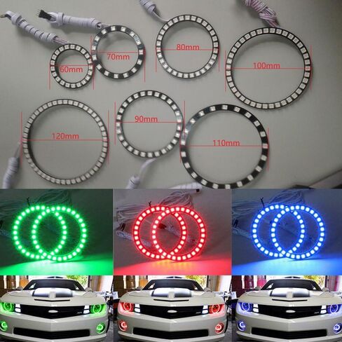 QiuKo 4pcs 60mm RGB Halo Rings Headlight Car Angel Eyes Motorcycle with 24 Keys Controller in Saudi Arabia