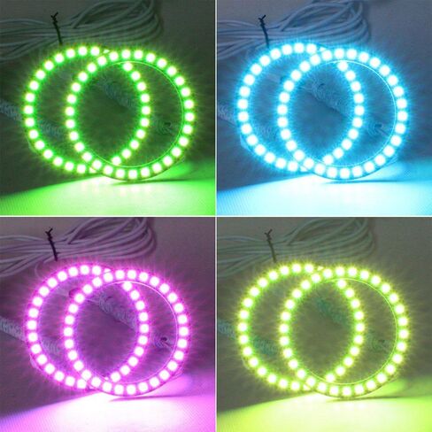 QiuKo 4pcs 60mm RGB Halo Rings Headlight Car Angel Eyes Motorcycle with 24 Keys Controller in Saudi Arabia