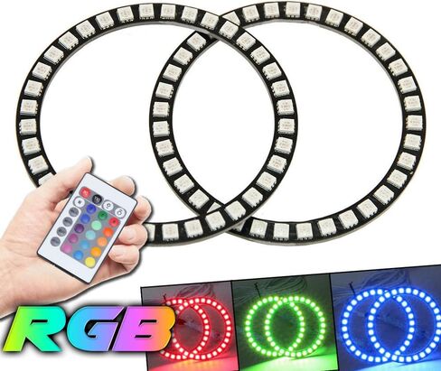 QiuKo 4pcs 60mm RGB Halo Rings Headlight Car Angel Eyes Motorcycle with 24 Keys Controller in Saudi Arabia