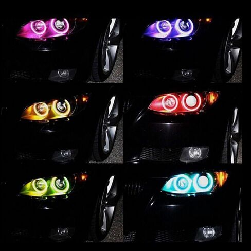 QiuKo 4pcs 60mm RGB Halo Rings Headlight Car Angel Eyes Motorcycle with 24 Keys Controller in Saudi Arabia