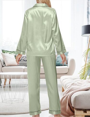 4 Pcs Women's Silky Satin Pajama Set Sleepwear Button Down Loungewear Pjs Set with Eye Mask Hair Band Hair Tie in Saudi Arabia