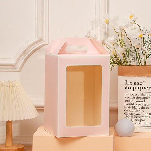 Enorteen 30 Pcs Clear Gift Bags with Transparent Window Gift Boxes Candy Boxes Tote Paper Bags Flower Boxes Bouquet Bags for Bridal Shower Present Festivals Party (Red) in Saudi Arabia