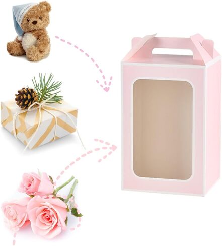 Enorteen 30 Pcs Clear Gift Bags with Transparent Window Gift Boxes Candy Boxes Tote Paper Bags Flower Boxes Bouquet Bags for Bridal Shower Present Festivals Party (Red) in Saudi Arabia