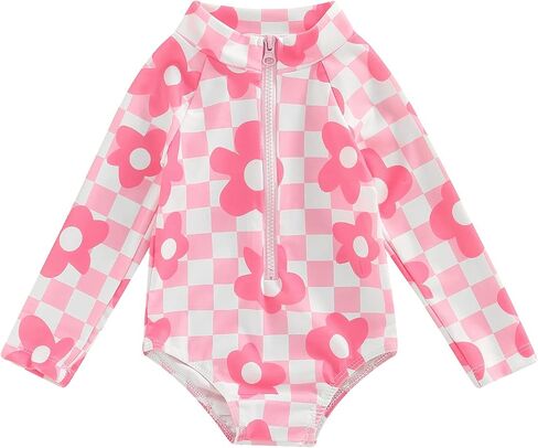 Baby Girl Swimsuit Zip Rash Guard Ruffled Long Sleeve One Piece Swimwear Toddler Bathing Suit Rashguard Beach Wear in Kuwait