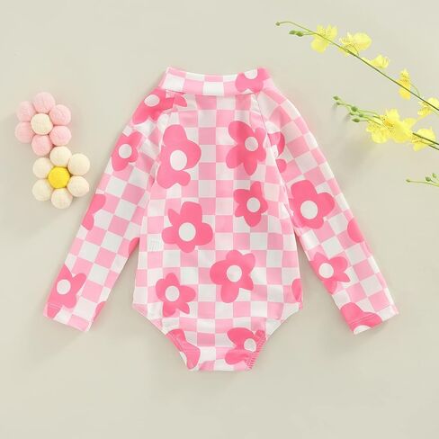 Baby Girl Swimsuit Zip Rash Guard Ruffled Long Sleeve One Piece Swimwear Toddler Bathing Suit Rashguard Beach Wear in Kuwait