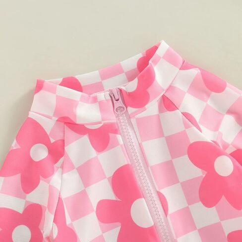 Baby Girl Swimsuit Zip Rash Guard Ruffled Long Sleeve One Piece Swimwear Toddler Bathing Suit Rashguard Beach Wear in Kuwait