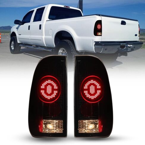 مجموعة مصابيح خلفية SMD LED لـ 97-03 Ford F150، 2004 Ford F150 Heritage، 1997-1999 Ford f250 Light Duty، 99-07 Ford f250 f350 f450 f550 Super Duty Pickup المصابيح الخلفية لامعة أسود/شفاف in Kuwait