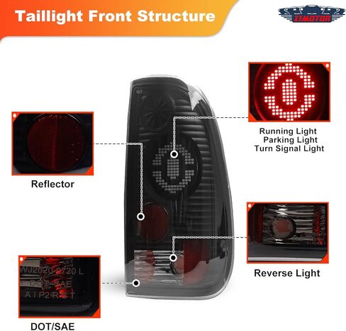 مجموعة مصابيح خلفية SMD LED لـ 97-03 Ford F150، 2004 Ford F150 Heritage، 1997-1999 Ford f250 Light Duty، 99-07 Ford f250 f350 f450 f550 Super Duty Pickup المصابيح الخلفية لامعة أسود/شفاف in Kuwait