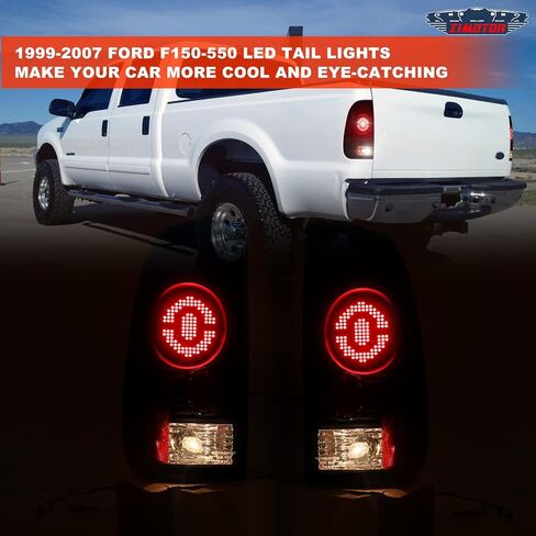 مجموعة مصابيح خلفية SMD LED لـ 97-03 Ford F150، 2004 Ford F150 Heritage، 1997-1999 Ford f250 Light Duty، 99-07 Ford f250 f350 f450 f550 Super Duty Pickup المصابيح الخلفية لامعة أسود/شفاف in Kuwait