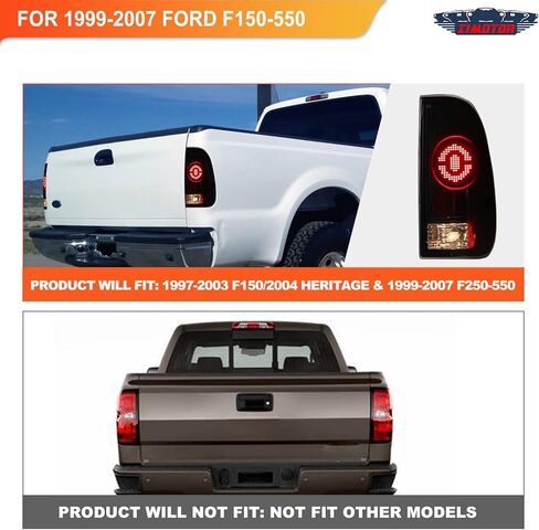 مجموعة مصابيح خلفية SMD LED لـ 97-03 Ford F150، 2004 Ford F150 Heritage، 1997-1999 Ford f250 Light Duty، 99-07 Ford f250 f350 f450 f550 Super Duty Pickup المصابيح الخلفية لامعة أسود/شفاف in Kuwait