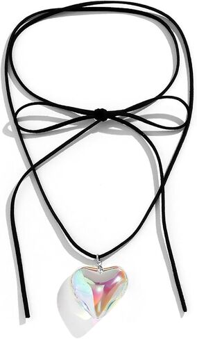 Chunky Puffy Heart Choker Necklace Big Glass Heart Pendant Necklace Adjustable Gothic Braided Black Velvet Chain for Women Y2K Jewelry in Saudi Arabia