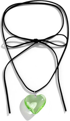 Chunky Puffy Heart Choker Necklace Big Glass Heart Pendant Necklace Adjustable Gothic Braided Black Velvet Chain for Women Y2K Jewelry in Kuwait