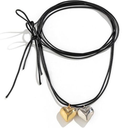 Chunky Puffy Heart Choker Necklace Big Glass Heart Pendant Necklace Adjustable Gothic Braided Black Velvet Chain for Women Y2K Jewelry in Saudi Arabia