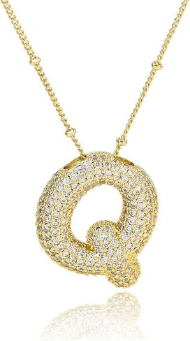 A1-A Bubble Letter Necklace Sparkling Crystal Cubic Zirconia- A-Z, Fluffy Name, Personalized Script Initial Necklace, Balloon Initial Necklace for Women, 18K Gold-Plated Brass Material. in Saudi Arabia