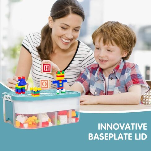 Storage Organizer for Lego Plastic Kids Toy Container Box Stackable Building Block Playroom Organization Bin with Bricks Baseplate Lid 3 Layers Adjustable Compartments Portable Chest Case in Saudi Arabia