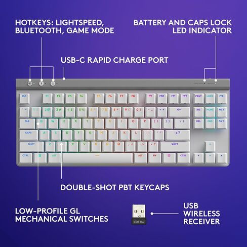 Logitech G515 Lightspeed TKL Low Profile Wireless Gaming Keyboard, LIGHTSYNC RGB, Thin Tenkeyless Design, Double-Shot PBT Keycaps, Linear (Red) Mechanical Switches - Black in Saudi Arabia