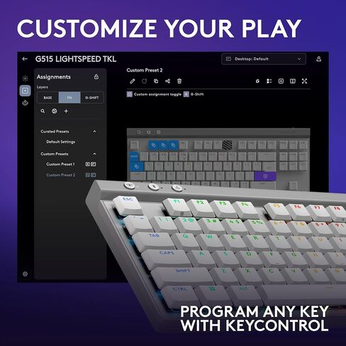 Logitech G515 Lightspeed TKL Low Profile Wireless Gaming Keyboard, LIGHTSYNC RGB, Thin Tenkeyless Design, Double-Shot PBT Keycaps, Linear (Red) Mechanical Switches - Black in Saudi Arabia