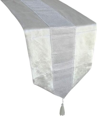 مفارش طاولة زفاف أنيقة مرصعة بأحجار الراين مع شريط ديامانتي وشرابات (13 × 72 بوصة، أسود) in Kuwait