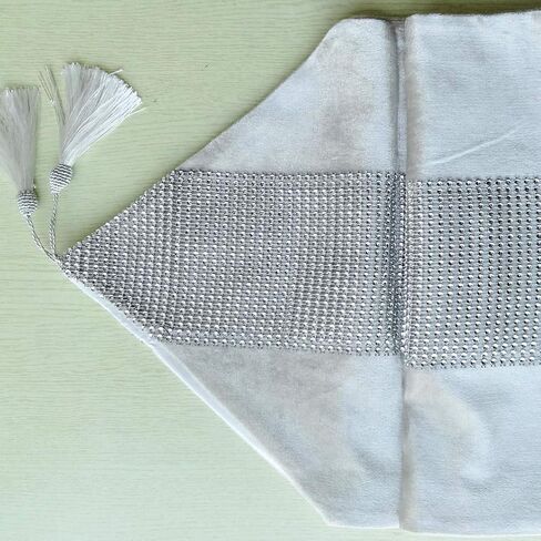 مفارش طاولة زفاف أنيقة مرصعة بأحجار الراين مع شريط ديامانتي وشرابات (13 × 72 بوصة، أسود) in Kuwait