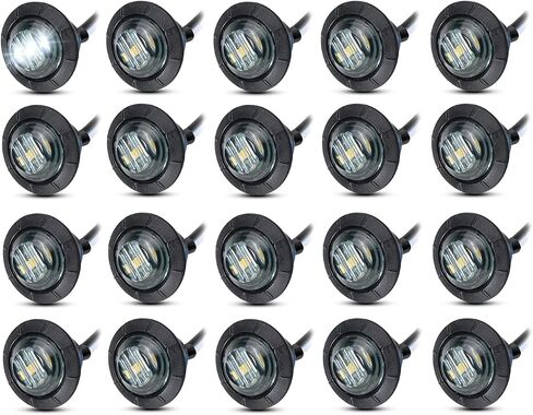 Meerkatt (Pack of 20) 3/4 Inch Mini Small Round Smoked Lens White LED Recessed Mount Side Marker Light Waterproof Truck Trailer Bus 12V DC Universal in Saudi Arabia