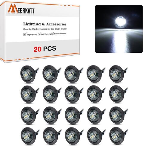 Meerkatt (Pack of 20) 3/4 Inch Mini Small Round Smoked Lens White LED Recessed Mount Side Marker Light Waterproof Truck Trailer Bus 12V DC Universal in Saudi Arabia