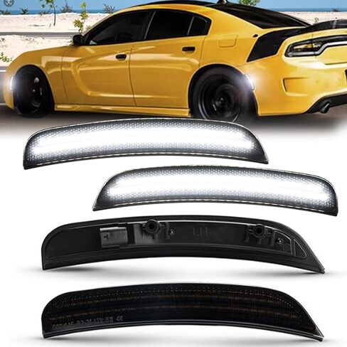 Smoked Side Marker Turn Signal Light for Dodge Challenger 2008-2014, Front Rear Side Fender Position Replacement Housing Lens Assembly with 2-Lines, Replace OE 68043395AA, 68043394AA, White in Kuwait