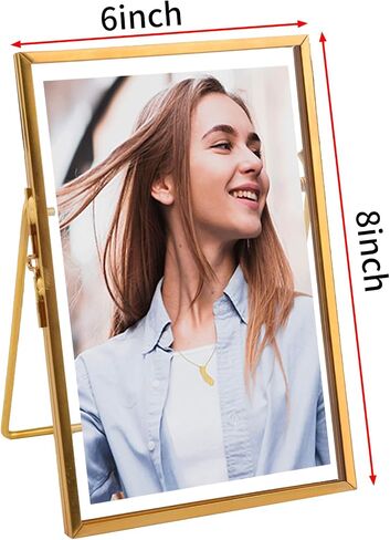TLBTEK 2 Pcs 5x7 inch Desk double glass Photo frames kit,Gold brass metal Picture Frame vertical for Pressed Flowers,Clear DIY Vintage Artwork Display Frame in Saudi Arabia
