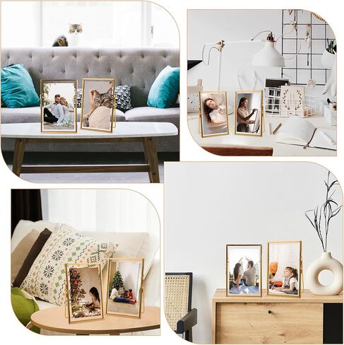 TLBTEK 2 Pcs 5x7 inch Desk double glass Photo frames kit,Gold brass metal Picture Frame vertical for Pressed Flowers,Clear DIY Vintage Artwork Display Frame in Saudi Arabia