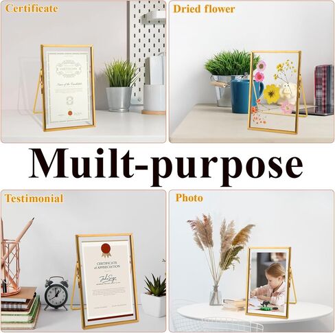 TLBTEK 2 Pcs 5x7 inch Desk double glass Photo frames kit,Gold brass metal Picture Frame vertical for Pressed Flowers,Clear DIY Vintage Artwork Display Frame in Saudi Arabia