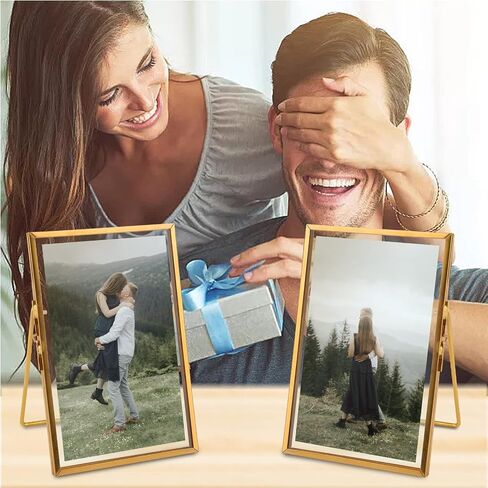 TLBTEK 2 Pcs 5x7 inch Desk double glass Photo frames kit,Gold brass metal Picture Frame vertical for Pressed Flowers,Clear DIY Vintage Artwork Display Frame in Saudi Arabia