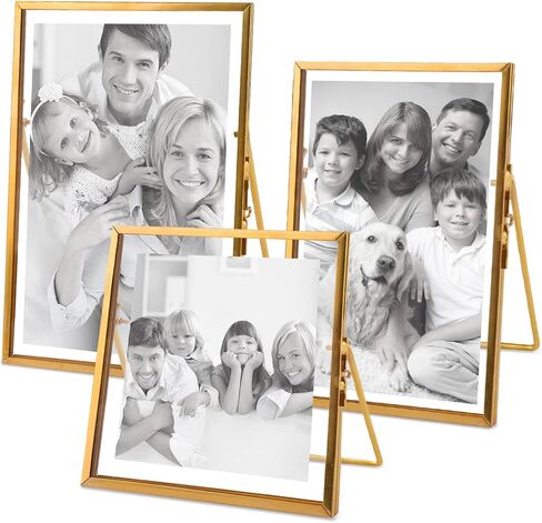 TLBTEK 2 Pcs 5x7 inch Desk double glass Photo frames kit,Gold brass metal Picture Frame vertical for Pressed Flowers,Clear DIY Vintage Artwork Display Frame in Saudi Arabia