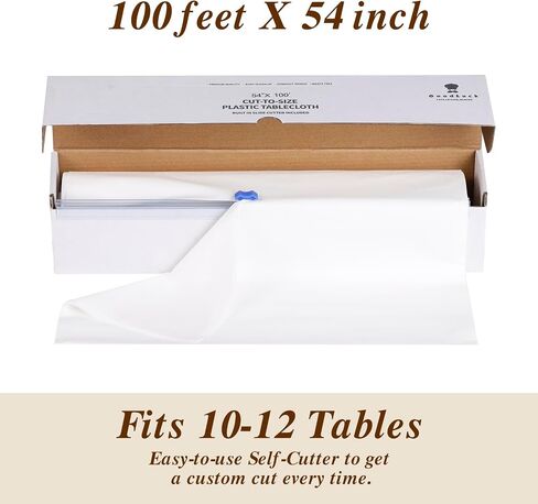Goodluck 54 Inch X 300 Feet Plastic Table Cloths with Cutter Box, Disposable Table Cloths for Parties, Tablecloth Plastic for Party, Banquet, Wedding, Birthday, Anniversary Decorations, White in Saudi Arabia
