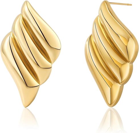 Luxury Vintage Gold Statement Earrings for Women - Trendy Chunky Oversized Wing Design for Fashionable Elegance in Saudi Arabia
