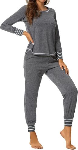 Vrtige Women's 2 Piece Pajamas Set Crewneck Long Sleeve Top and Pants PJs Set Sleepwear in Saudi Arabia